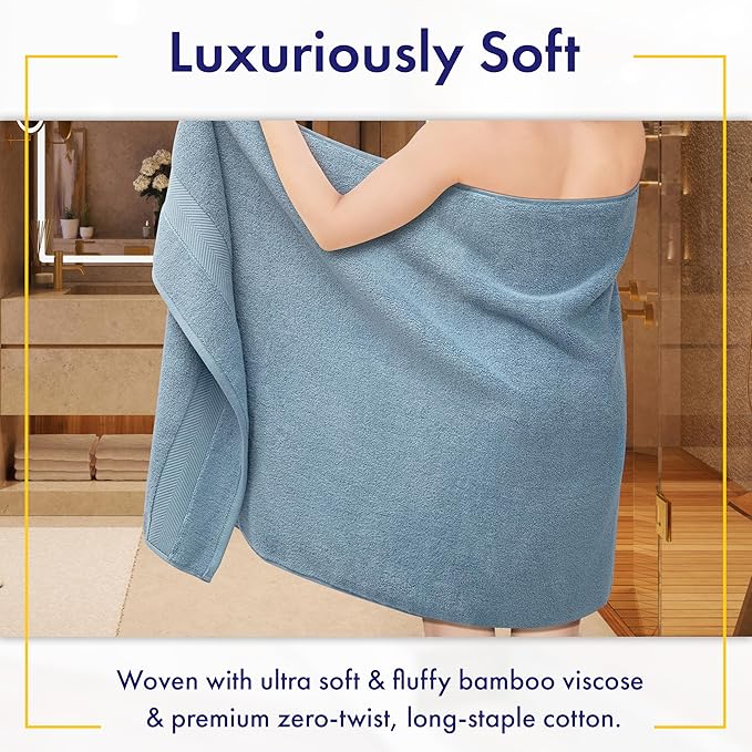 Alusa Home Ultra Soft & Plush Viscose from Bamboo Bath Towels - 700 GSM Luxury Bath Towels - 6 Piece Set - Super Absorbent & Quick Drying (Chambray)