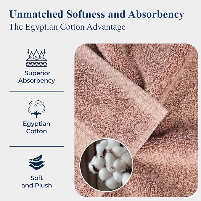 Superior Egyptian Cotton Pile Bath Towels, Ultra Soft Luxury Towel, Thick Plush Essentials, Absorbent Heavyweight, Guest Bath, Hotel, Resort, Spa, Pool, Bathroom, Shower Basics, Set of 4, Muted Mauve