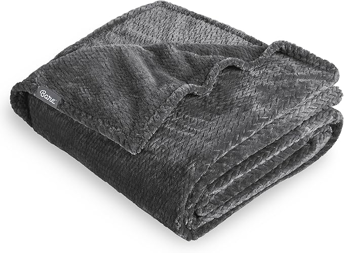 Bare Home Textured Fleece Blanket - Throw/Travel - Ultra-Soft Lightweight for Bed, Sofa, and Couch - Luxury Microplush - Cozy Warm Blanket (Throw/Travel, Chevron Grey)