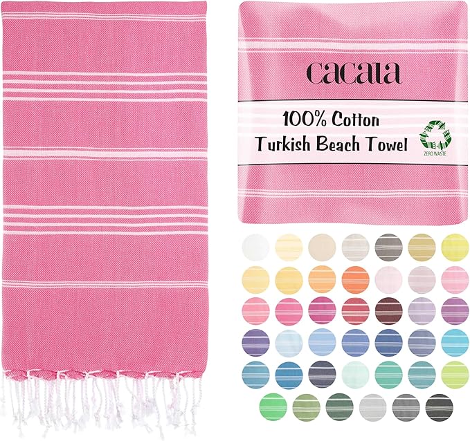 Cacala Lightweight and Thin Turkish Beach Towel 100% Cotton Sand-Free and Quick-Drying Goodness Perfect as an Extra Large Travel Towel, Beach Accessory, or Gift for Beach Lovers, 37 x 70