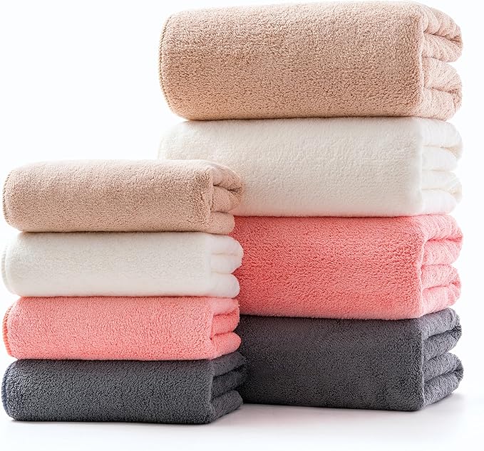Lumimi Towel Set of 8 Very Soft Microfiber 4 Bath and 4 Hand Towels Quick Dry Light Weight for Bathroom Gym Salon, 8 Pack Multicolour A