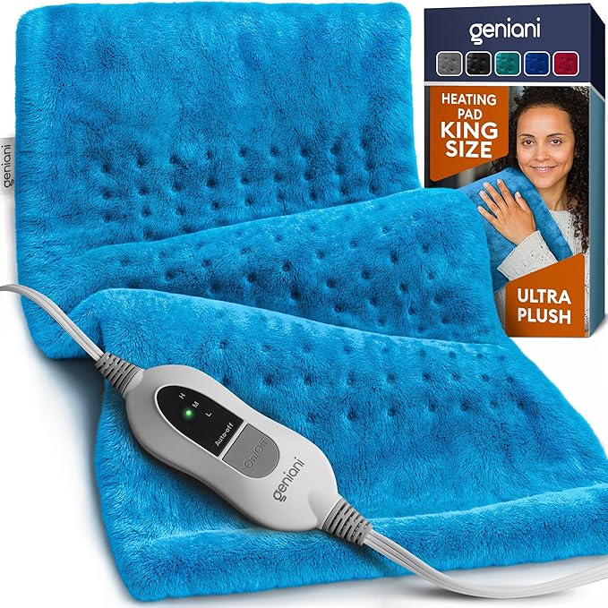 GENIANI Electric Heating Pad for Back Pain & Cramps Relief, Electric Throw, Auto Shut Off, Machine Washable, Moist Heat Pad for Neck & Shoulder - Mother’s Day Gifts (12×24", Aqua Blue)