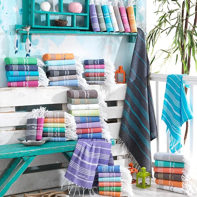 LeStoff Turkish Beach Towel 100% Organic Cotton Prewashed 38"x71" Soft Highly Absorbent Quick Drying Beach Pool Bath Yoga Gym Sauna Travel SPA Eco-Friendly Blanket Fouta Peshtemal - (Turquoise)