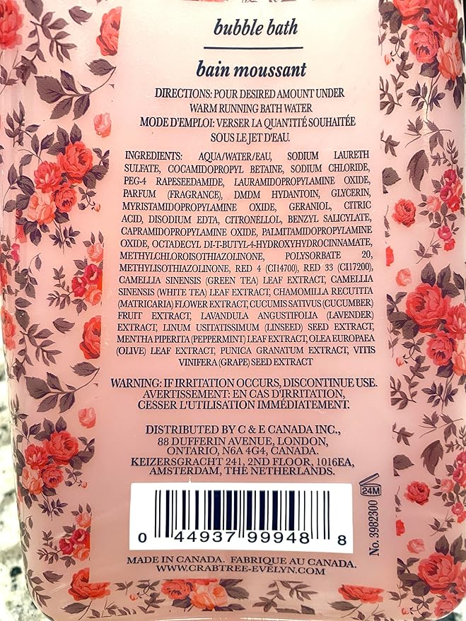 Crabtree & Evelyn Rosewater Bubble Bath Shower Gel 21.9 oz