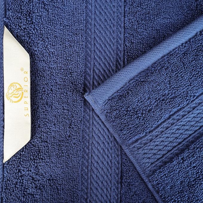 SUPERIOR Egyptian Cotton Pile 8 Piece Towel Set, Includes 2 Bath, 2 Hand, 4 Face Towels/Washcloths, Ultra Soft Luxury Towels, Thick Plush Essentials, Guest Bath, Spa, Hotel Bathroom, Navy Blue