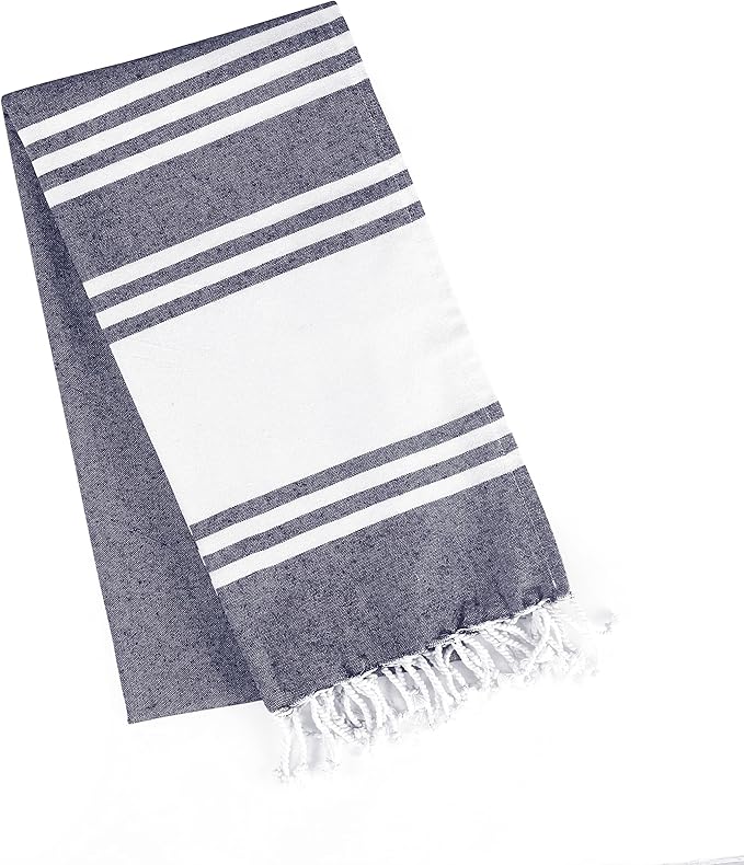 Goroly Home Cotton Turkish Peshtemal Beach Towel, Extra Large, Thin Quick Dry Sand Free Pool & Swim Towel, Bathing Blanket, Travel Essentials, (Dark Navy, 36x71 Inches)