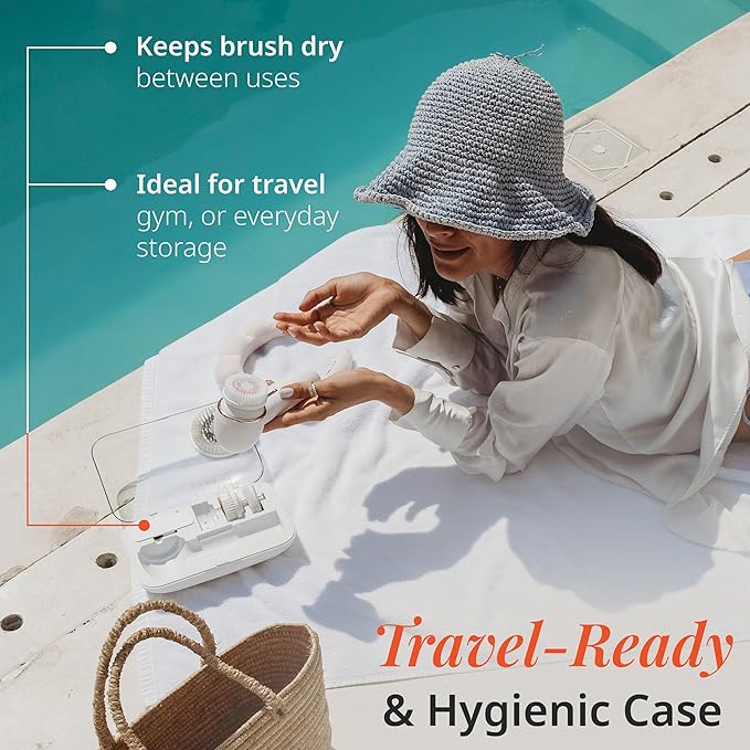 Raedia 2.0 Handheld Facial Cleansing Brush with 4 Interchangeable Brush Heads by Vanity Planet - Lightweight Daily Cleansing Brush for Glowing Skin - Water Resistant Face Exfoliator - Grey