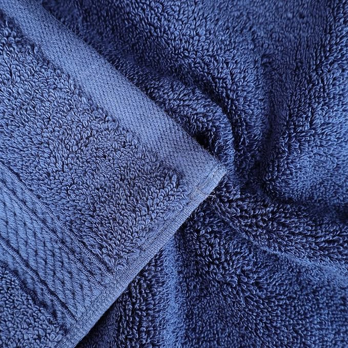 SUPERIOR Egyptian Cotton Pile 8 Piece Towel Set, Includes 2 Bath, 2 Hand, 4 Face Towels/Washcloths, Ultra Soft Luxury Towels, Thick Plush Essentials, Guest Bath, Spa, Hotel Bathroom, Navy Blue