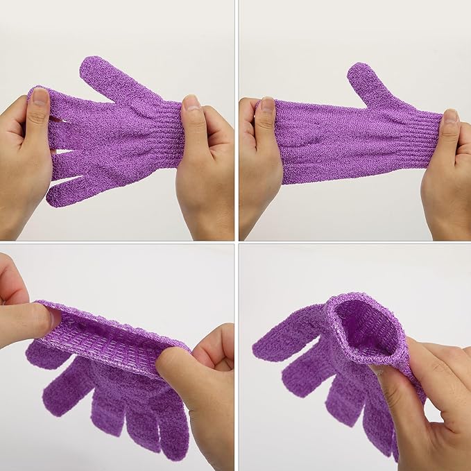 Slick- Exfoliating Gloves, 4 Pcs, Skin Exfoliator for Body, Shower Gloves, Scrub Glove Exfoliating, Exfoliating Body Scrub Glove