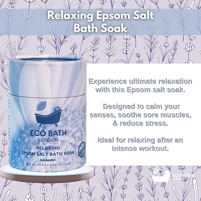 Eco Bath London Relaxing Lavender Epsom Salt Bath Soak - Tube 8.8 oz (250 g), Made in UK, Magnesium Bath Salt with Lavender