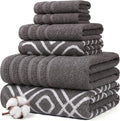 Modern Threads Classic Diamond 6-Piece 100% Cotton Towel Set – Yarn Dyed Jacquard – Includes 2 Bath Towels, 2 Hand Towels, 2 Washcloths – Absorbent, Quick Dry, Soft & Durable – Gray