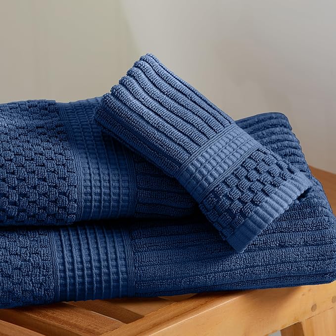 Springtree Home 100% Cotton Bath Towel Set | 6 Piece Set | Absorbent & Quick-Dry Bath Towels | Textured and Durable Cotton | Krista Collection - Navy