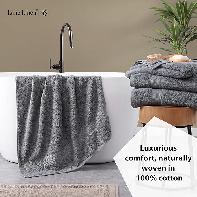 LANE LINEN 100% Cotton 4 Pack Bath Sheets (35"x66") - Highly Absorbent, Super Soft & Durable Extra Large Towel Sets - Fade Resistant, Machine Washable - Oversized Luxury Bathroom Towels - Cool Grey