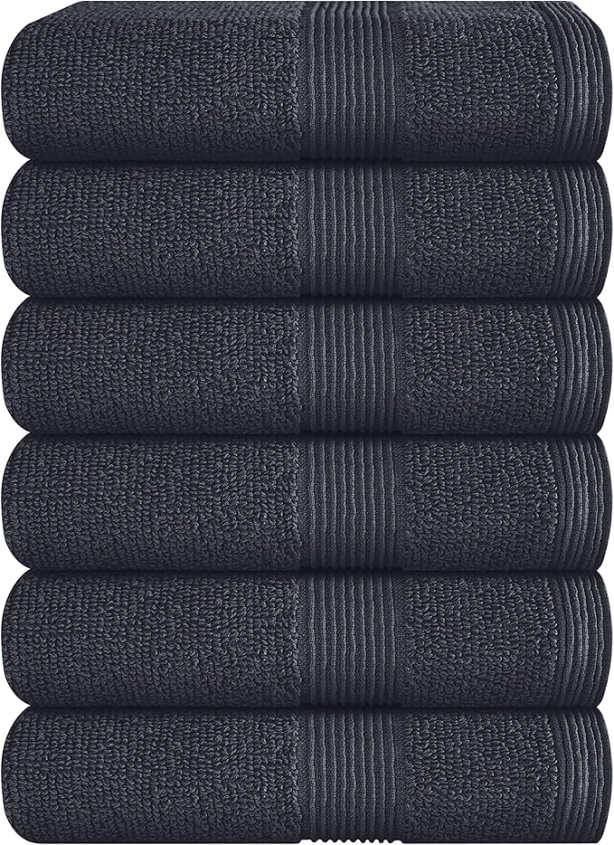 Belizzi Home Ultra Soft 6-Piece Hand Towel Set 16x28-100% Ringspun Cotton - Durable & Highly Absorbent Hand Towels - Ideal for use in Bathroom, Kitchen, Gym, Spa & General Cleaning - Charcoal Grey