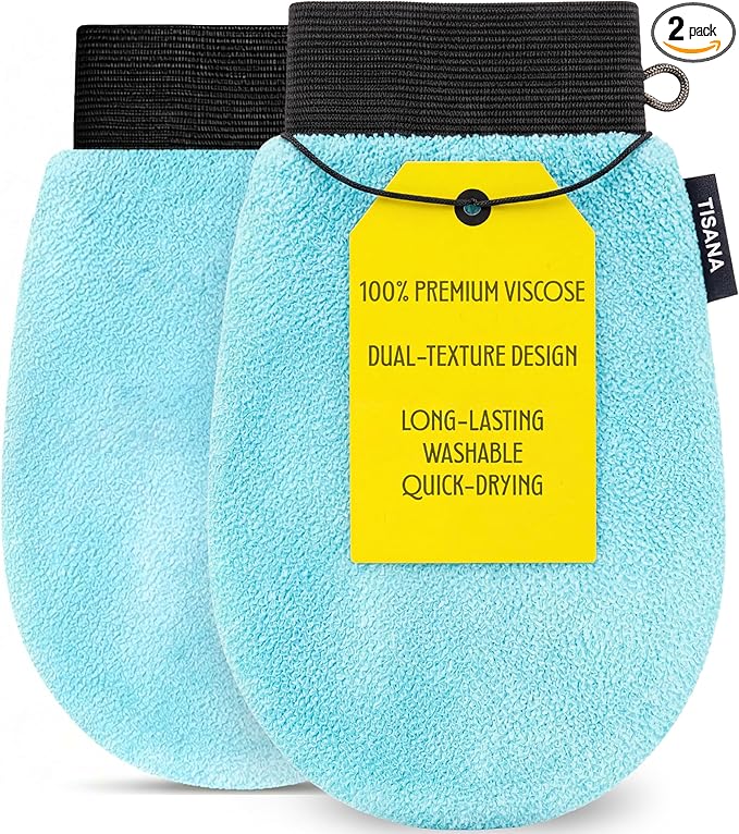 Exfoliating Glove for Shower – Dual-Sided Scrubber Mitt – Deep Exfoliation Washcloth Mittens – Dead Skin & Tan Remover for Body – Body & Face Exfoliator Loofah Wash Cloths for Showering (2-Pack)