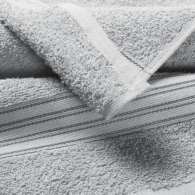 BOUTIQUO 100% Cotton 2 Pack Bath Towel Set 28x55, Eco-Friendly Large Bath Towels, Compact Quickdry Lightweight Soft & Highly Absorbent Bath Towel, Ideal for Everyday Gym Travel Camp Pool - Light Grey