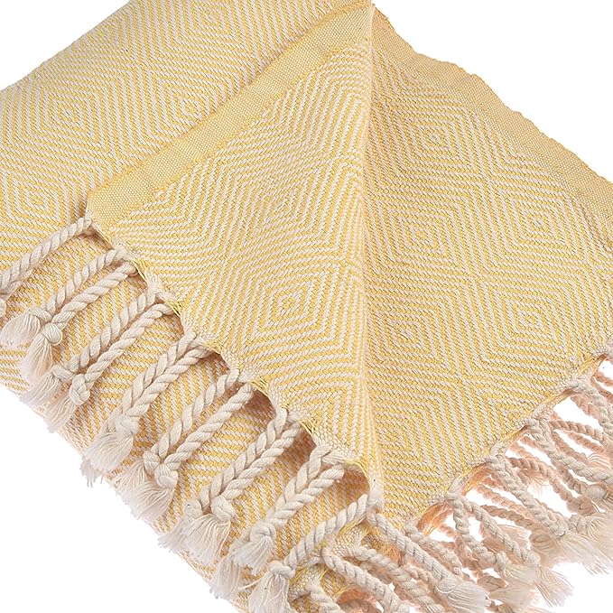 Personalized Embroidered Beach Towel | Throw Blanket, Easy Carry, Sand Free, Highly Absorbent, Quick Dry, Turkish Towels for Travel Camping Bath Sauna Beach Gym Pool Yoga SPA by Lahammam, Asia, Yellow