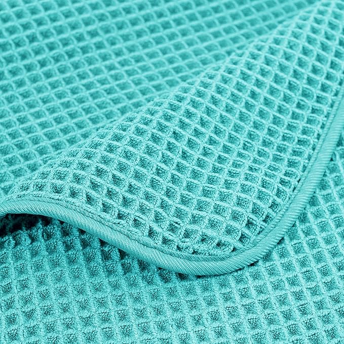 POLYTE 430 GSM Microfiber Oversize Quick Dry Lint Free Bath Towel, 60 x 30 in, 4 Pack (Waffle Weave)