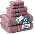 LANE LINEN Luxury Bath Towel Set - 6 Piece Set, 100% Cotton Bathroom Towels, Zero Twist, Quick Dry Shower Towels, Absorbent Towel, 2 Bath, 2 Hand, 2 Wash Cloths - Wishful Mauve