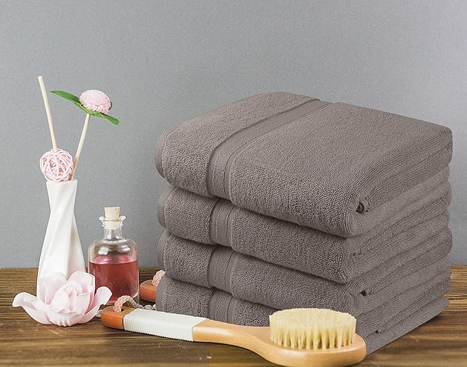 Towel and Linen Mart 4 Pieces Bath Towel Sets - Silver - 2 ply Low Twist Soft Feel Luxurious,Quick Dry, Extra Absorbent, 100% Ring Spun Cotton 600 GSM (27 x 54, Pack of 4)