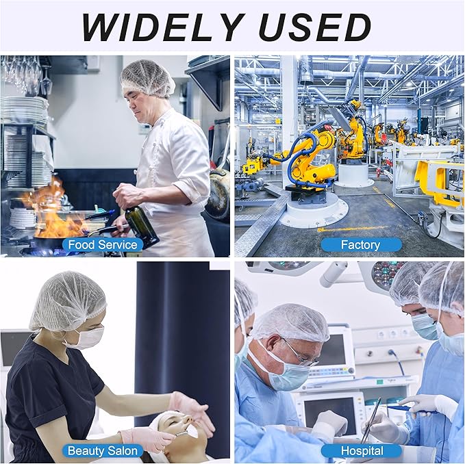 TaShow 120 Pcs Disposable Bouffant Caps, 21 Inches Hair Nets for Women and Men, Polypropylene Non-Woven Hair Nets
