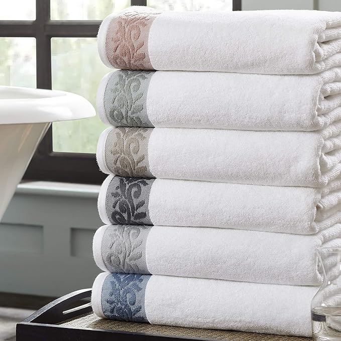 Modern Threads 600 GSM 6-Piece Towel Set with Filgree Jacquard Border, Silver