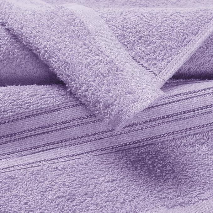 BOUTIQUO Ultra Soft 3 Pack Cotton Towel Set, Contains a Bath Towels 28x55 inch, a Hand Towels 16x24 inch & a Wash Coths 12x12 inch, Ideal Everyday use, Compact & Lightweight - Purple