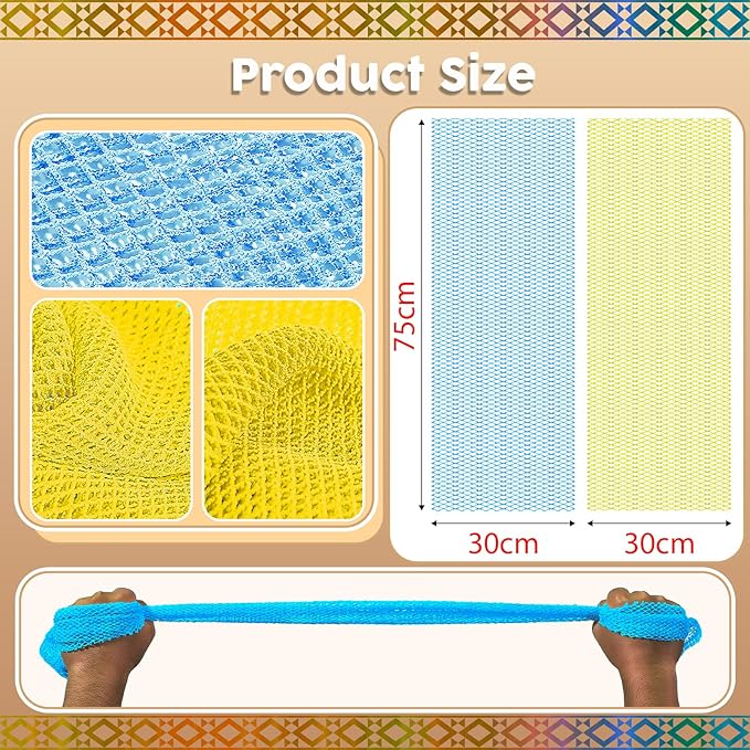Authentic African Net Sponge - 2 Pieces Deep Clean Exfoliating Sponge - Soft Weave for Gentle Exfoliation, All-Skin-Type Shower Accessory (Yellow Blue)