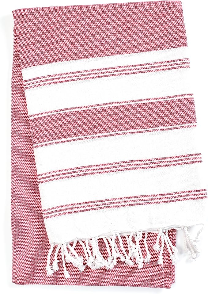 Goroly Home Cotton Turkish Peshtemal Beach Towel, Extra Large, Thin Quick Dry Sand Free Pool & Swim Towel, Bathing Blanket, Travel Essentials, (Red, 36x71 Inches)