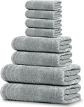 Tens Towels Pack of 8 Towels Set, 2 Extra Large Bath, 2 Hand, 4 Washcloths, 100% Cotton, Lighter Weight, Quicker to Dry, Super Absorbent, Perfect for Bathroom, Cool Grey