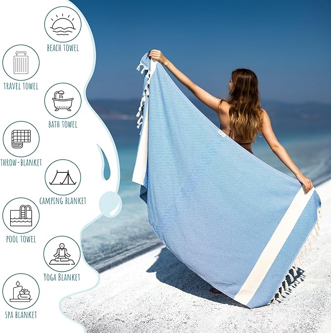 Turkish Beach Towel Oversized Clearance XL 40x71- Sand Free - 100% Cotton Quick Dry - Extra Large Blanket Travel and Pool for Adults- Cloud Sandproof, Beach Essentials for Women