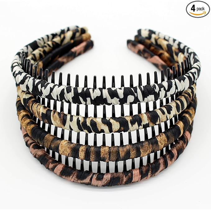 JOBAND Leopard Print hairbands,hair Headbands for women,Fashion Hair Accessories,Non-slip Resin comb teeth hair hoop ((Pack of 4))