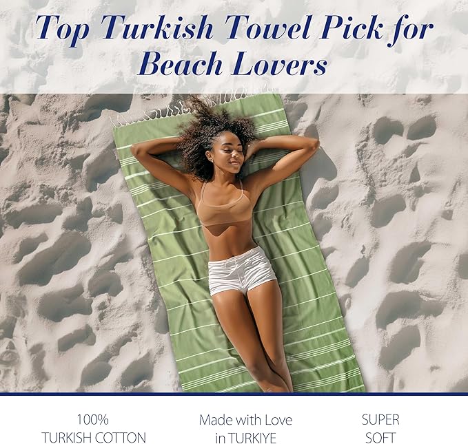 Cacala Lightweight and Thin Turkish Beach Towel 100% Cotton Sand-Free and Quick-Drying Goodness Perfect as an Extra Large Travel Towel, Beach Accessory, or Gift for Beach Lovers, 37 x 70