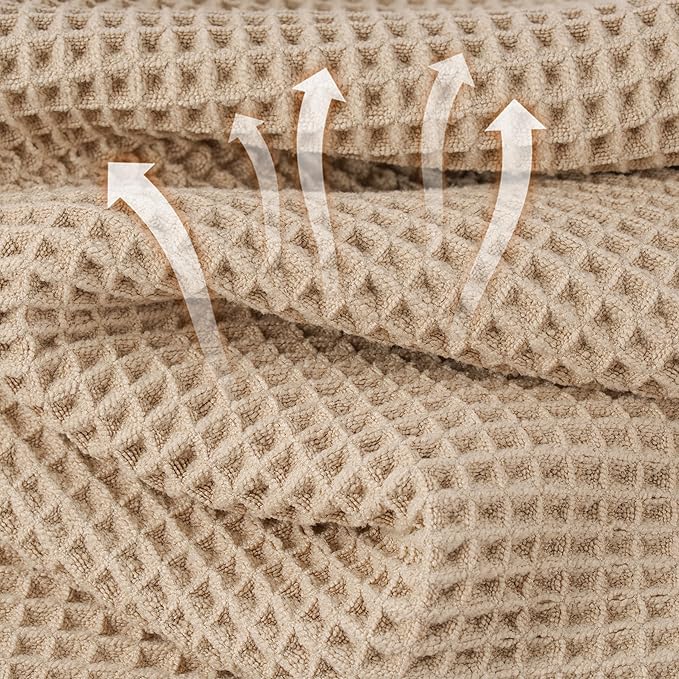 MICROFI New Microfiber Waffle Bath Towels, 2 Pieces, Oversized, Soft, Absorbent, Fast Drying, Lint Free 430 GSM (Beige+White)
