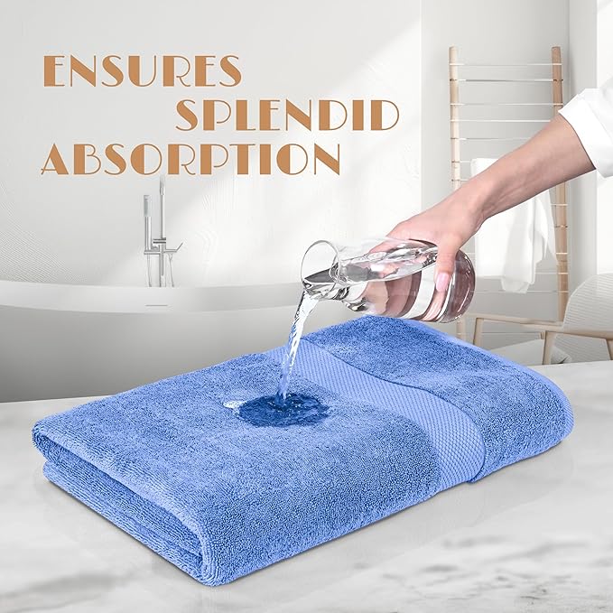 White Classic Wealuxe Light Blue Bath Towels 24x50 Inch, Cotton Towel Set for Bathroom, Hotel, Gym, Spa, Soft Extra Absorbent Quick Dry 6 Pack