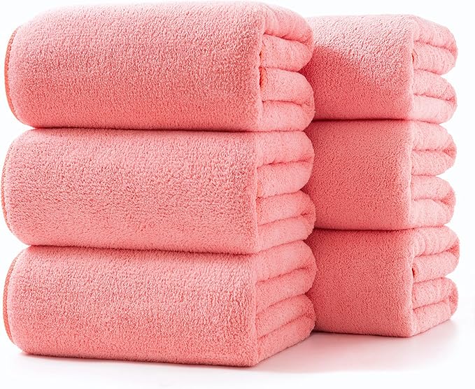 Lumimi Towels 6 Piece Soft Microfiber Bath Towel Set Salon Gym Yoga Travel Incredibly Absorbent Lightweight Quick Dry and Durable, 55" L x 27" W, Big 6 Pack Pink Red