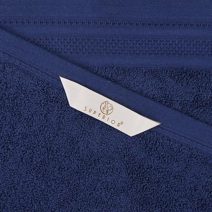 Superior Honeycomb Cotton Medium Weight Towels, for Guest Bath, Master Bathroom, Shower, Quick Dry, Adults, Home Essentials, Textured Waffle Border, Towel Set, Bath Towels, Set of 4, Navy Peony