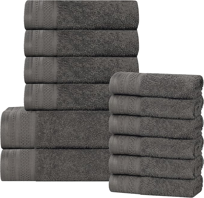 Superior Honeycomb 100% Cotton 500 GSM 12 Piece Bath Towel Set, 6 Washcloths, 4 Hand, 2 Bath Towels, Ideal for Bathroom, Kitchen or Beach, Quick Dry, Jacquard and Solid, Mid-Weight, Gunmetal