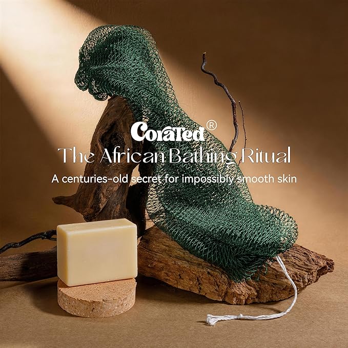 CORATED African Net Sponge Authentic, Shower Loofah Exfoliating Bath Net Sponge with Knots, Body Scrubber for Women and Men Daily Use Body Care, Travel Portable Bath Accessories for Bathroom