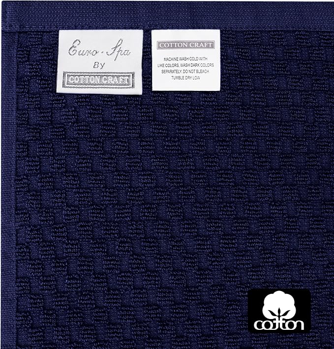 COTTON CRAFT Waffle Bath Towel - Set of 4 Luxurious Euro Spa Waffle Weave Towels - 100% Ringspun Cotton - Super Absorbent Quick Dry Bath Shower Towels - Oversized 30 inches x 56 inches - Navy