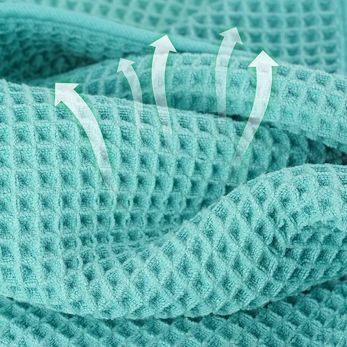 MICROFI Microfiber Waffle Bath Towels, 4 Pieces, Soft, Absorbent, Fast Drying, Lint Free 430 GSM (Turquoise)