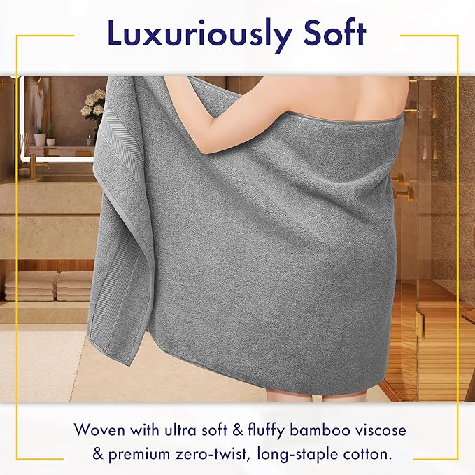 Alusa Home Ultra Soft & Plush Viscose from Bamboo Bath Sheets - 700 GSM Pack of 2 - Extra Large 70x35 in - Super Absorbent & Quick Drying (Pewter Grey)