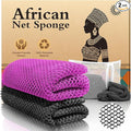 Authentic African Net Sponge - 2 Pieces Deep Clean Exfoliator - Premium Fabric, Gentle Exfoliation for Body & Shower Use (Purple & Black)