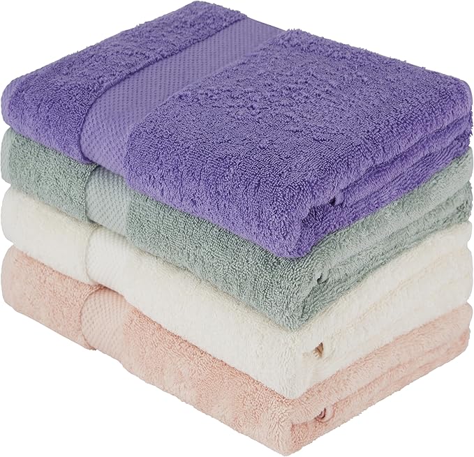 BolBom Towels 4 Pack Medium Bath Towel Set, 27“X54” Inches, 500 GSM 100% Ring Spun Cotton, Lightweight and Highly Absorbent Quick Drying Premium Towels for Hotel, Spa,Bath and Bathroom