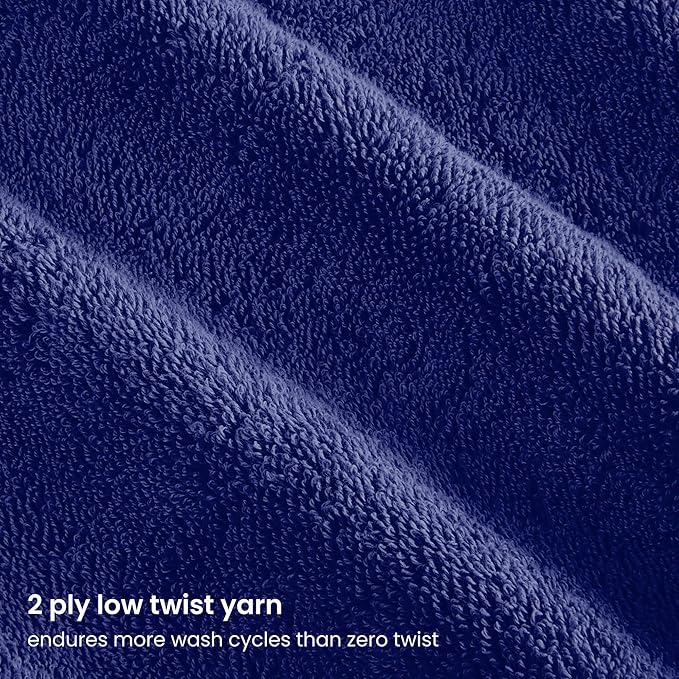 BIOWEAVES 100% Organic Cotton 700 GSM Plush Premium Washcloths 13" x 13" GOTS Certified, Face Towels Perfect for Home & Bathroom - Navy Blue, Pack of 12