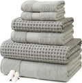 Modern Threads 6 Piece Cotton Bath Towel Set – Ultra Soft 600 GSM Towels – Bathroom Set with Hand Towels and Washcloths – Waffle (Silver Cloud)