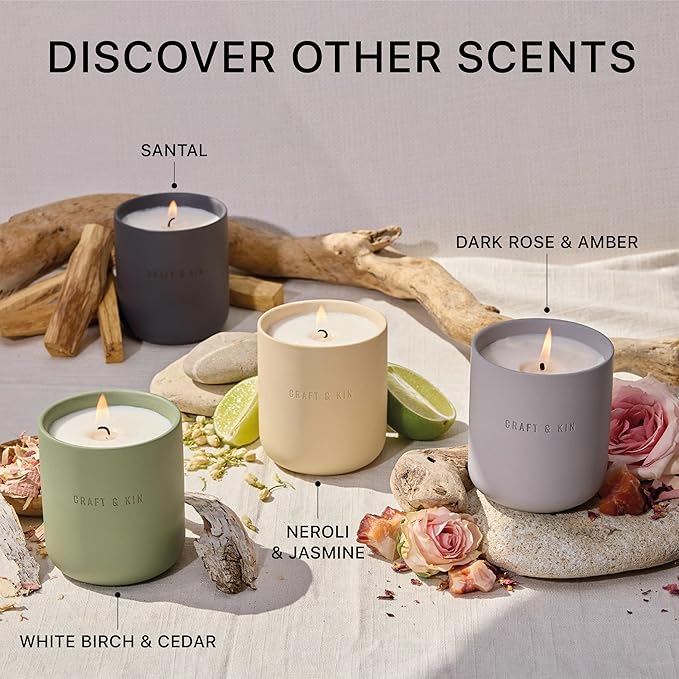 Craft & Kin Scented Candles | Soy Blend with Cotton Wick | Long-Lasting Holiday Candle, 40-Hour Burn | Ceramic Jar, Perfect & Winter Candles Home Scent (10 oz, Neroli & Jasmine)