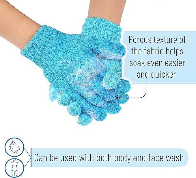 Slick- Exfoliating Gloves, 4 Pcs, Skin Exfoliator for Body, Bath / Scrub Gloves, Shower Accessories for Women, Exfoliation Mitt