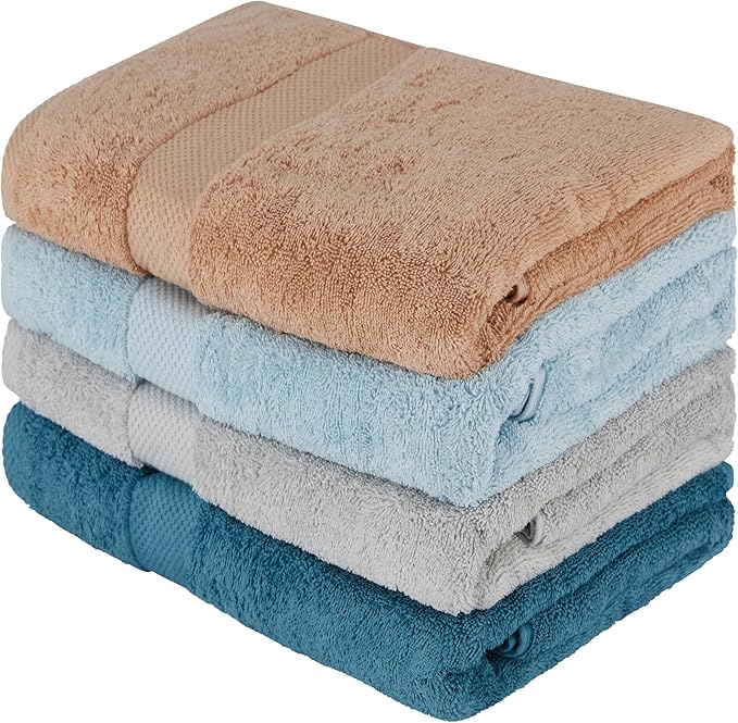 BolBom Towels 4 Pack Medium Bath Towel Set, 27“X54” Inches, 500 GSM 100% Ring Spun Cotton, Lightweight and Highly Absorbent Quick Drying Premium Towels for Hotel,Spa,Bath and Bathroom