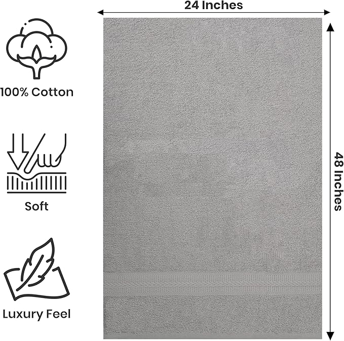Medium Bath Towels Pack of 6 – 24x48 Inches – Soft, Quick Dry & Highly Absorbent – 100% Cotton Towels for Bathroom, Spa, Gym & Hotel – Multi Assorted